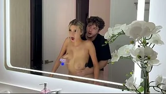 Babe Cas Summer with huge natural boobs fucked in front of the mirror