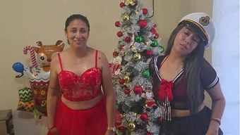 Two horny stepdaughters fuck their perverted stepdad for Christmas presents.